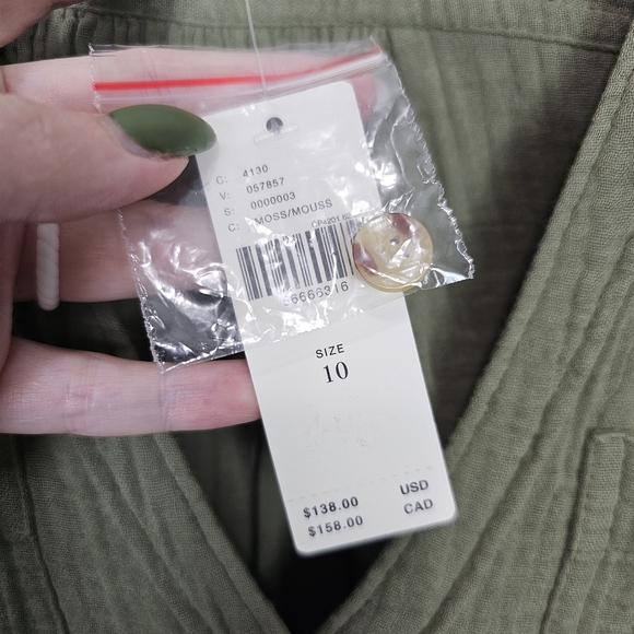 NWT Anthropologie Maeve Katie Gauzy Textured Utility Dress Olive Green 10 - Picture 5 of 9